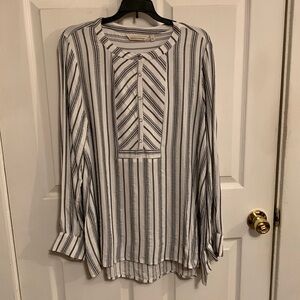 Soft Surroundings Stripe Snap Popover Button High-Low Tunic